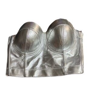 Metallic Silver Strapless Halter Top